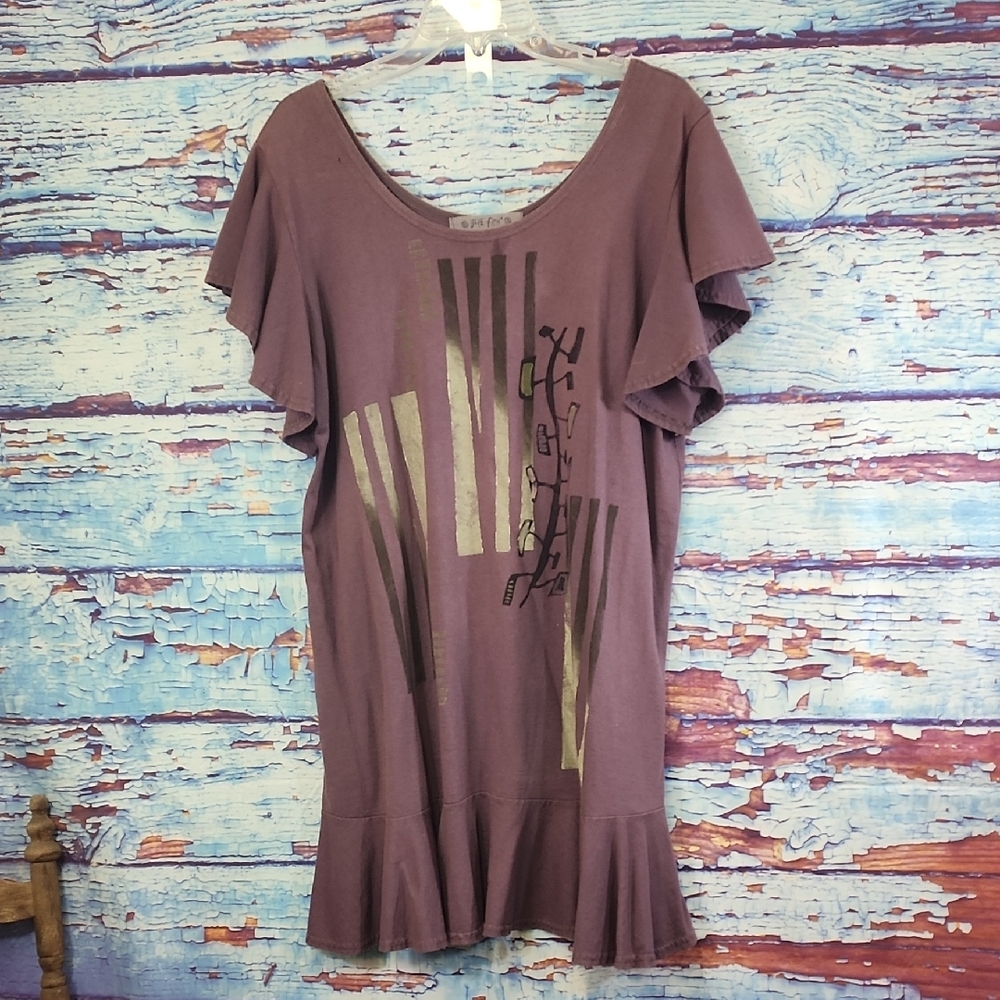 Blue Fish Purple Short Sleeve Tee Dress with Artistic Print Size M/L